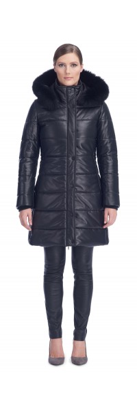 Milly Black Leather Puffy Coat